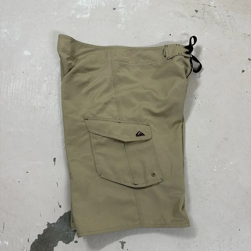 Vintage Quicksilver Sz 31 Mens Khaki Embroider Logo  Y2K Surf Board Shorts